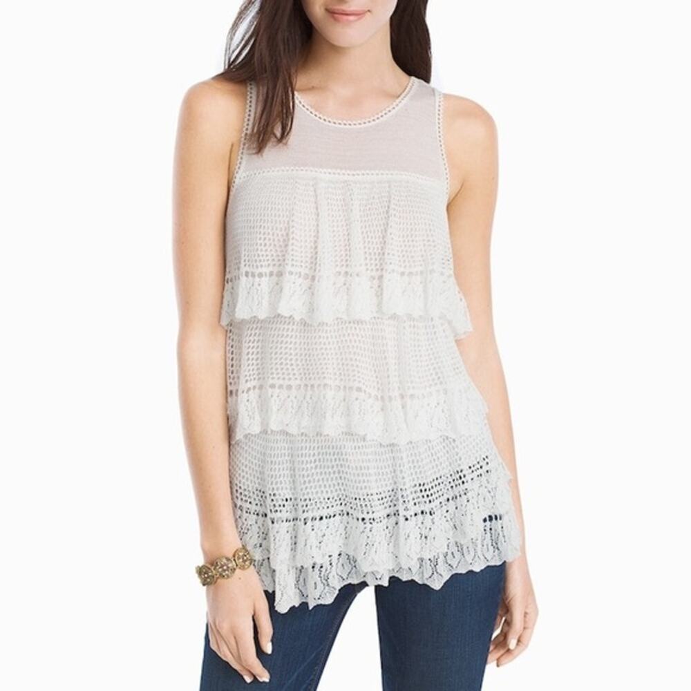 WHBM White Sleeveless Tiered Ruffle Pullover Sweater Top Size Medium🤍✨☁️